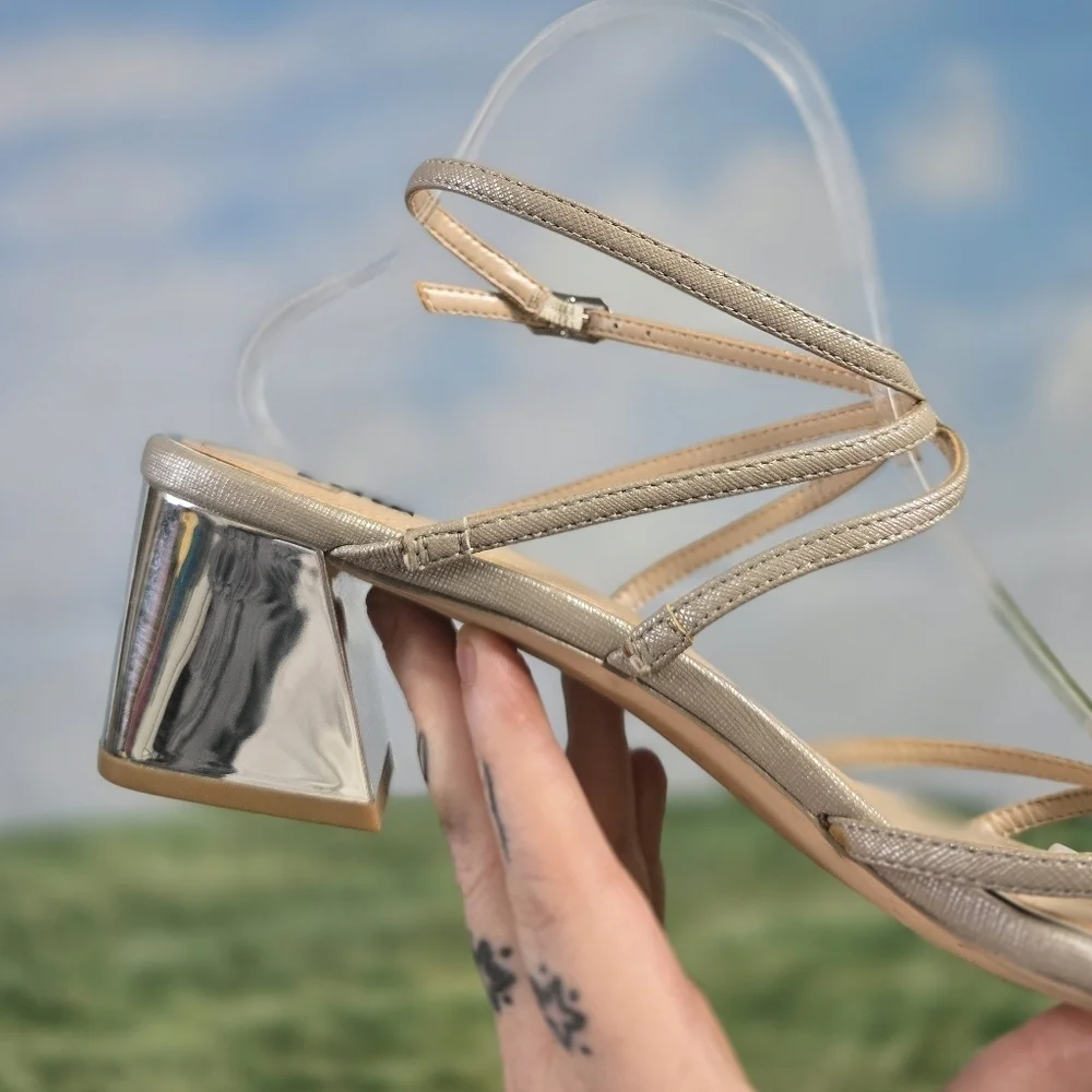 White House Black Market | Tillie elegant strappy ankle wrap mirror heels